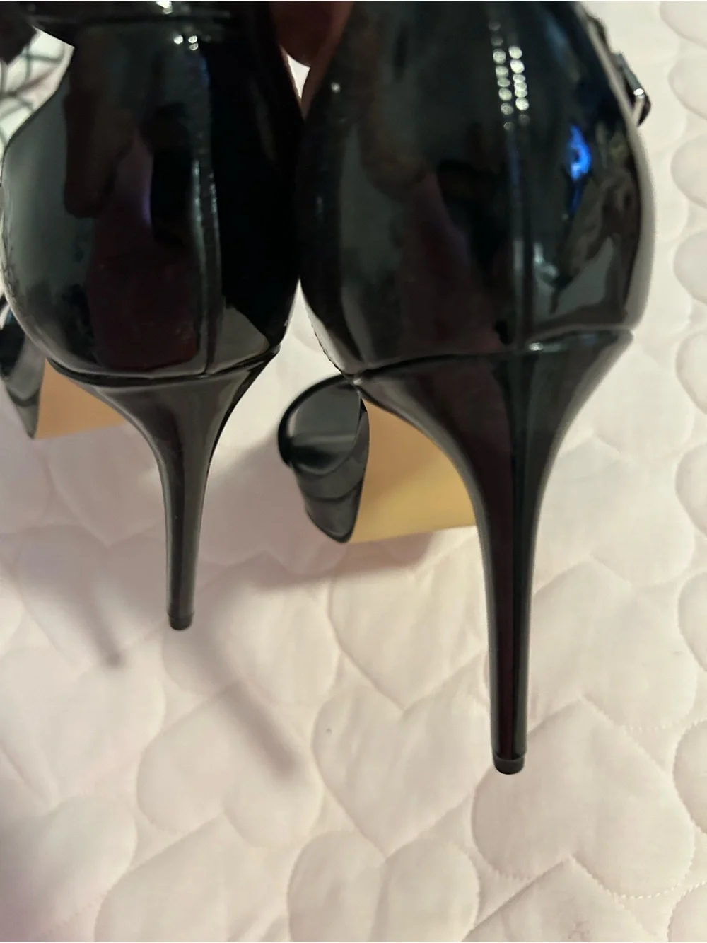 Nine West Black Patent Square-Toe Ankle-Strap Heels